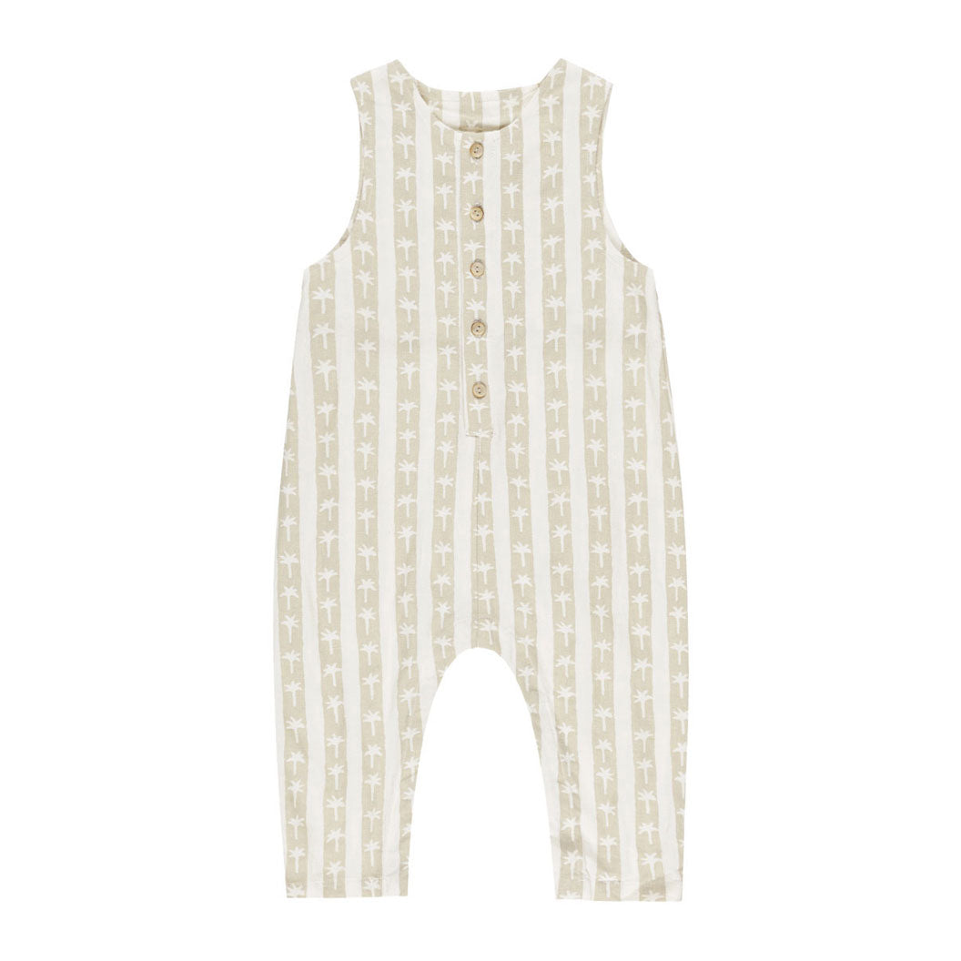 Rylee and Cru Ivory Palm Stripe Button Jumpsuit