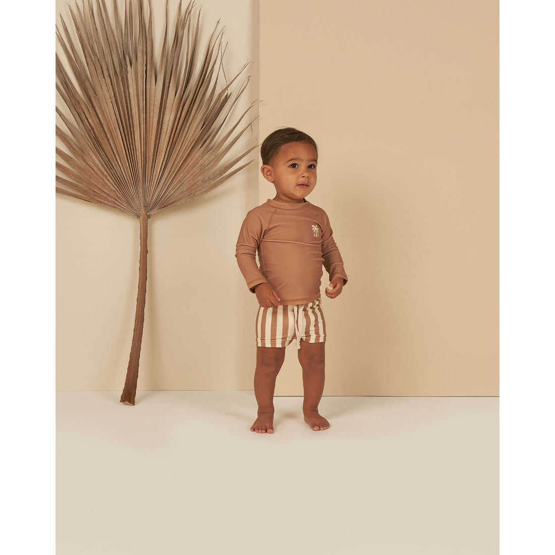 Rylee and Cru Clay-Stripe Rash Guard Boy Set - Clay Stripe
