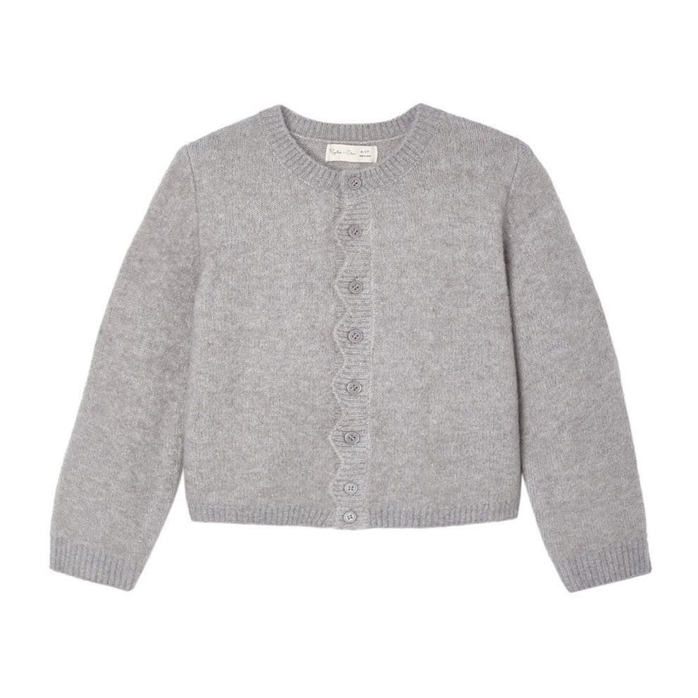 Rylee and Cru Dusty-Blue Scallop Cardigan