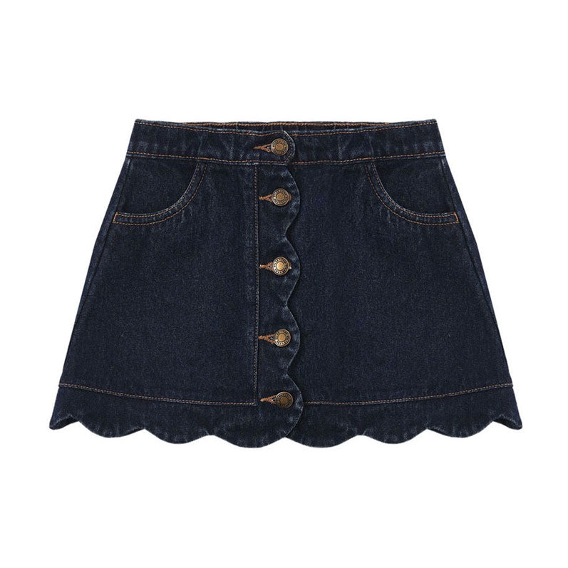 Rylee and Cru Dark-Indigo Scallop Mini Skirt