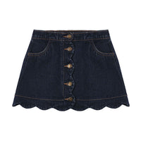 Rylee and Cru Dark-Indigo Scallop Mini Skirt