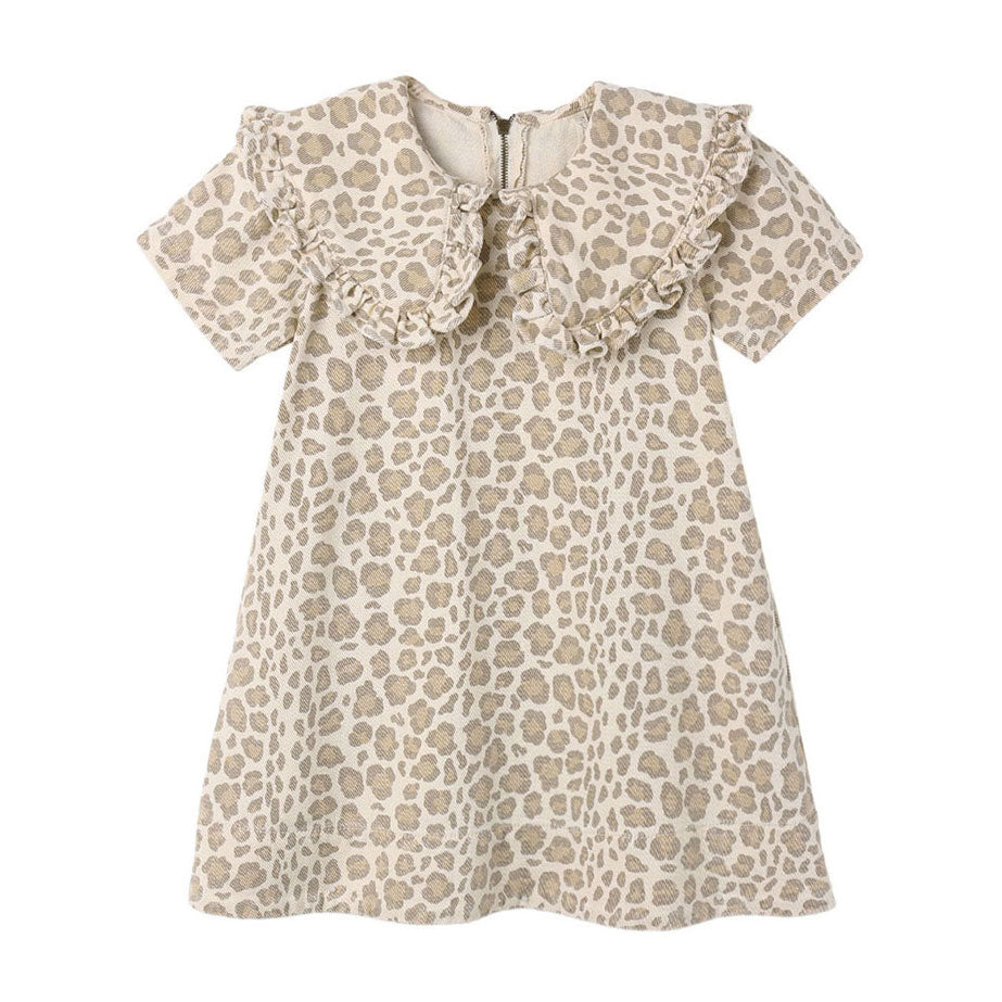 Rylee and Cru Natural Leopard Collared Denim Mini Dress