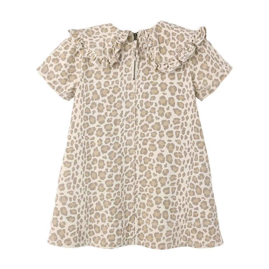 Rylee and Cru Natural Leopard Collared Denim Mini Dress