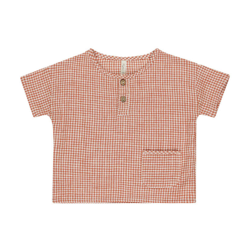 Rylee and Cru Poppy Gingham Woven Henley Tee