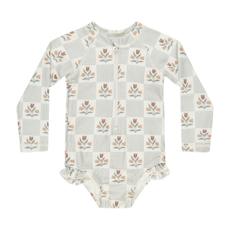Rylee and Cru Ivory Garden Grid Rash Guard