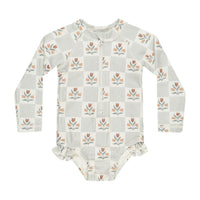 Rylee and Cru Ivory Garden Grid Rash Guard