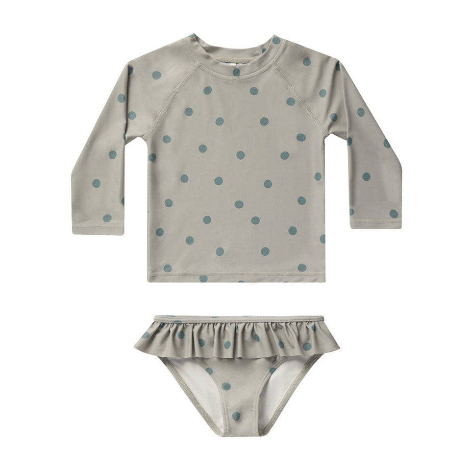 Rylee and Cru Seafoam Polka-Dot Rash Guard Girls Swim Set
