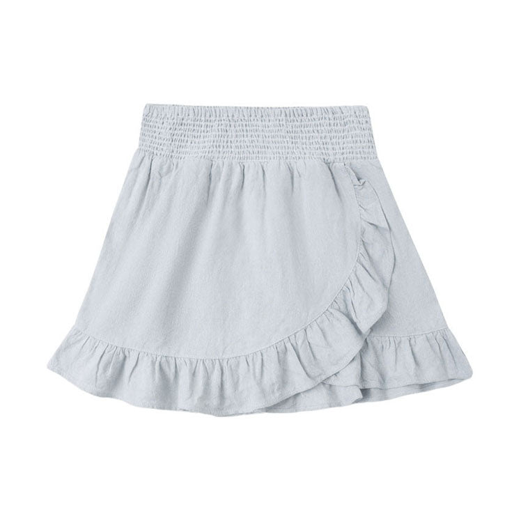 Rylee and Cru Heathered Light Blue Wrap Ruffle Skirt