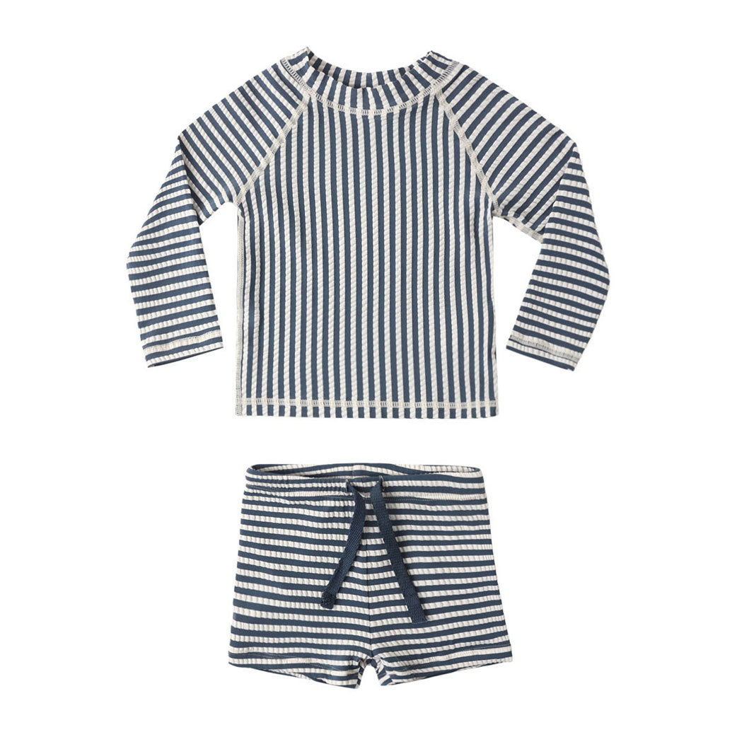 Rylee and Cru Navy Stripe Boys Rashguard Set