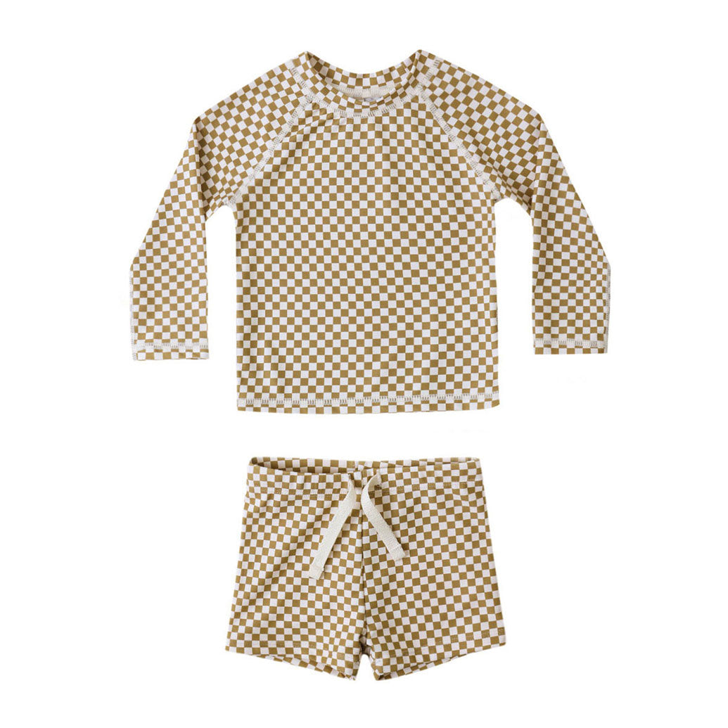 Rylee and Cru  Ocre Check Boys Rashguard Set