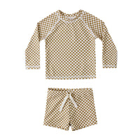 Rylee and Cru  Ocre Check Boys Rashguard Set