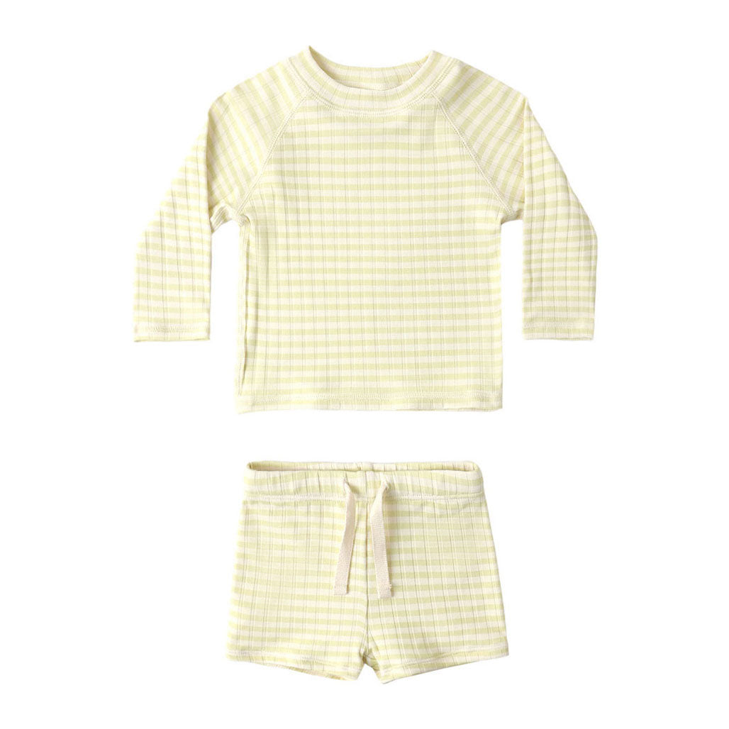Rylee and Cru  Citron Stripe Boys Rashguard Set