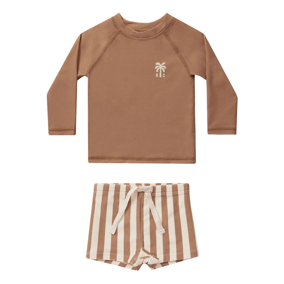 Rylee and Cru Clay-Stripe Rash Guard Boy Set - Clay Stripe