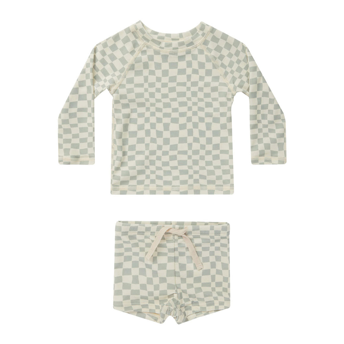 Rylee and Cru Seafoam Check Rash Guard Boy Swim Set