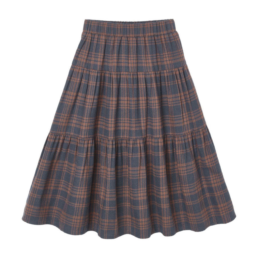 Rylee and Cru Midnight Plaid Tiered Midi Skirt
