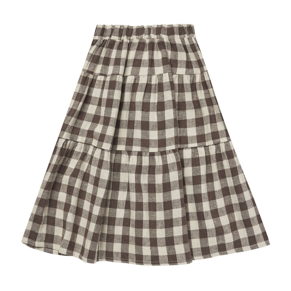 Rylee and Cru Charcoal Check Tiered Midi Skirt