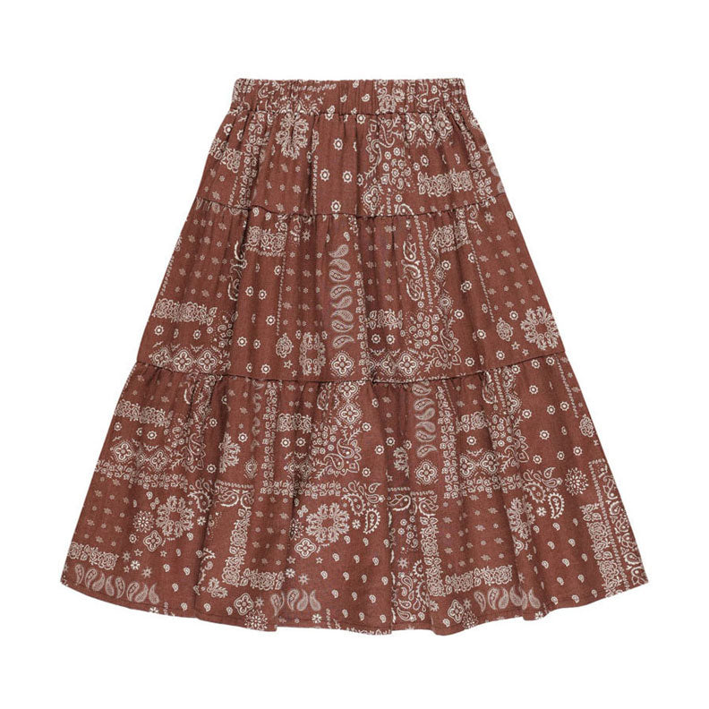 Rylee and Cru Brick Bandana Tiered Midi Skirt