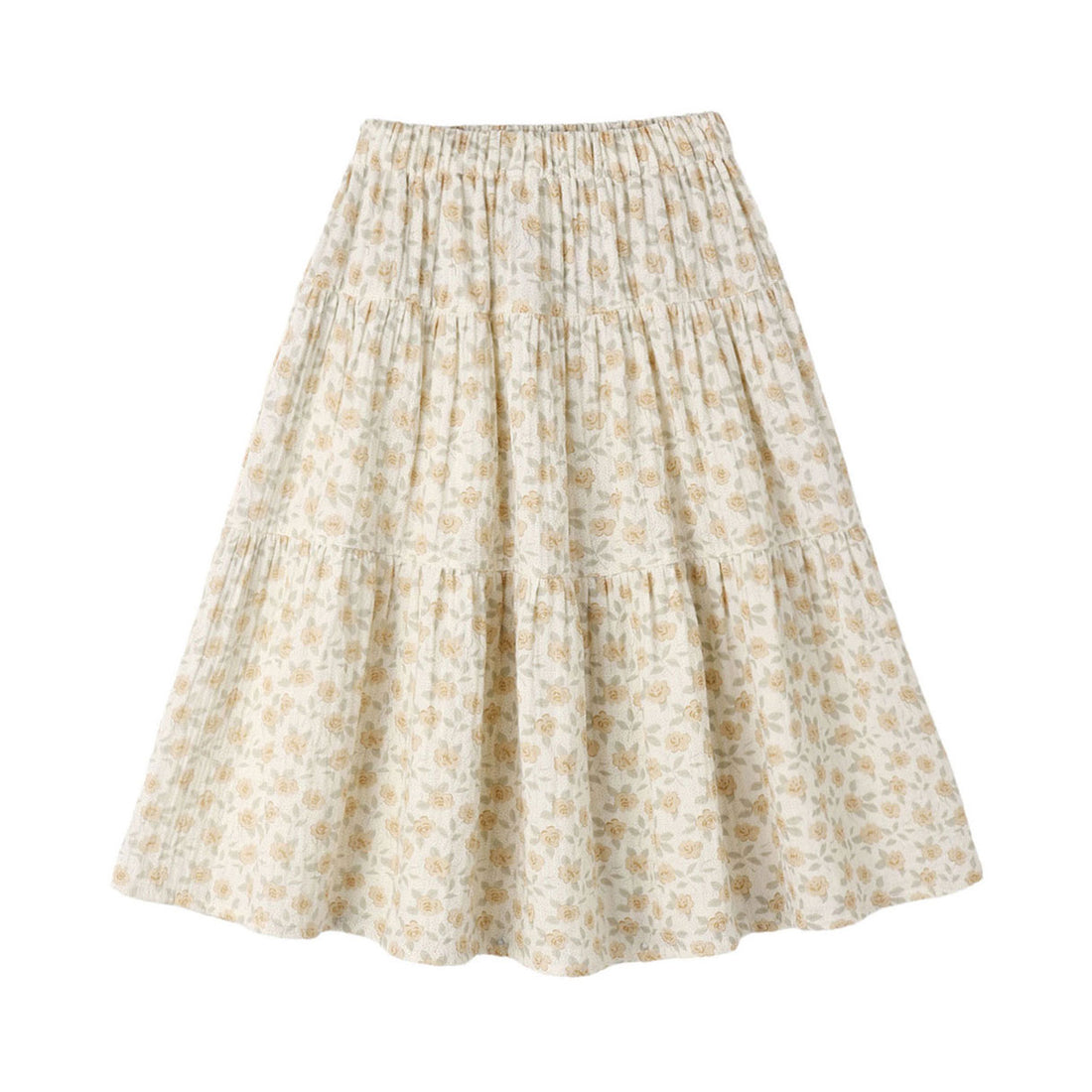 Rylee and Cru  Ivory Yellow Floral Tiered Midi Skirt