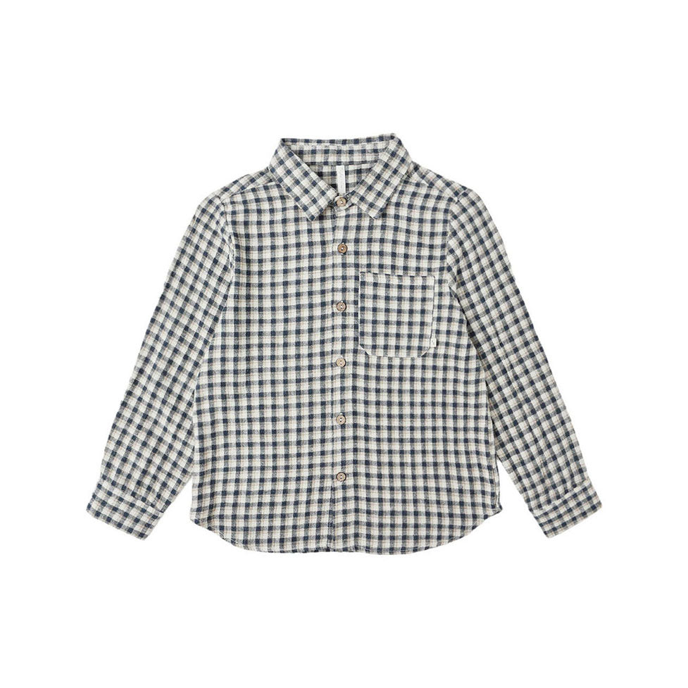 Rylee and Cru Navy Check Collared Long Sleeve Shirt