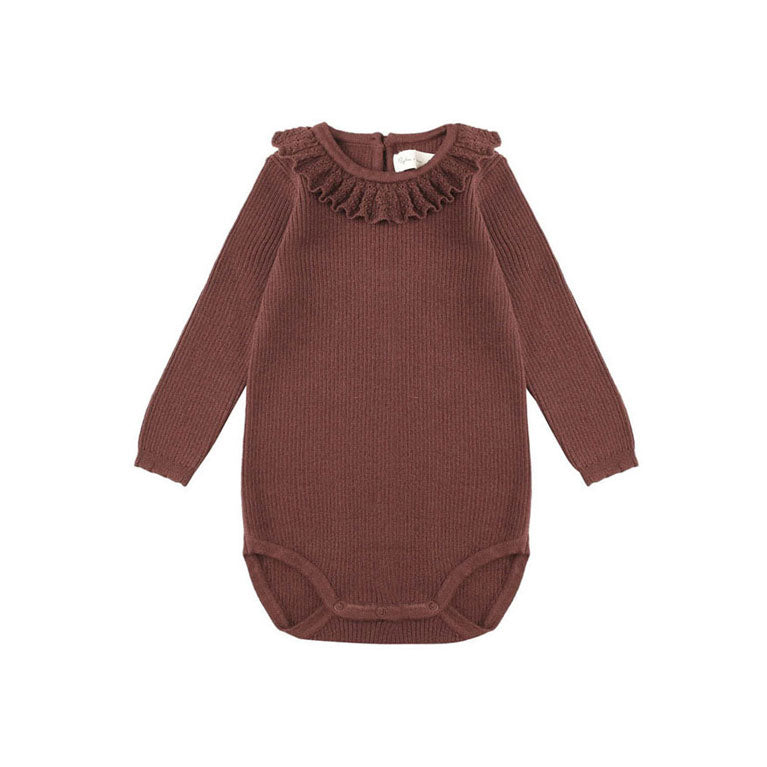 Rylee and Cru Burgundy Ruffle Collar Bodysuit