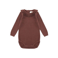 Rylee and Cru Burgundy Ruffle Collar Bodysuit