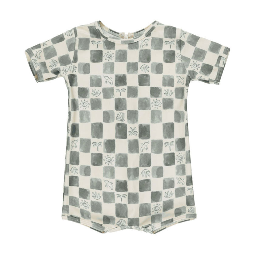 Rylee and Cru Natural Coastal Check Shorty One-Piece
