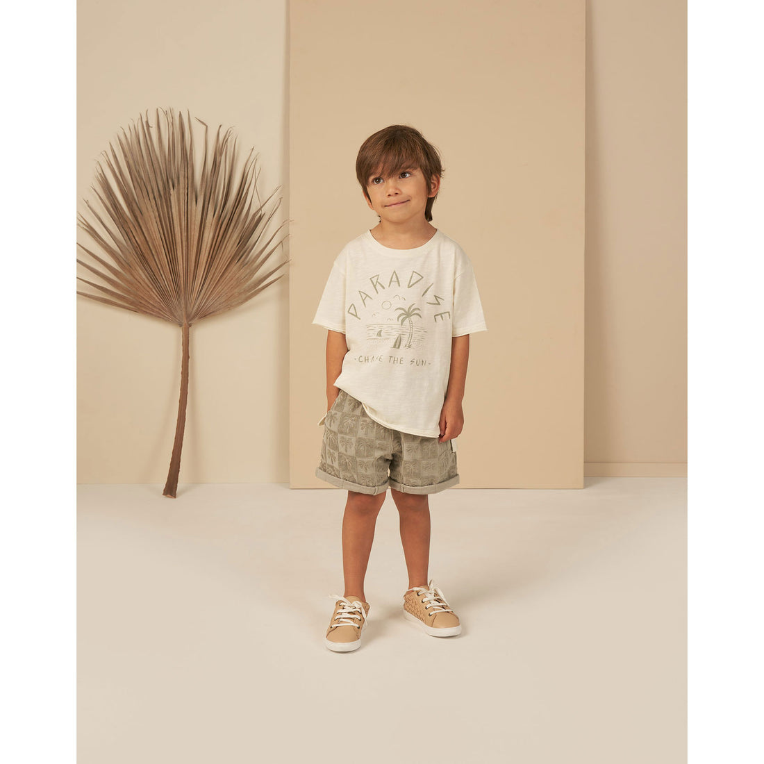 Rylee and Cru Sage Relaxed Short - Palm Check