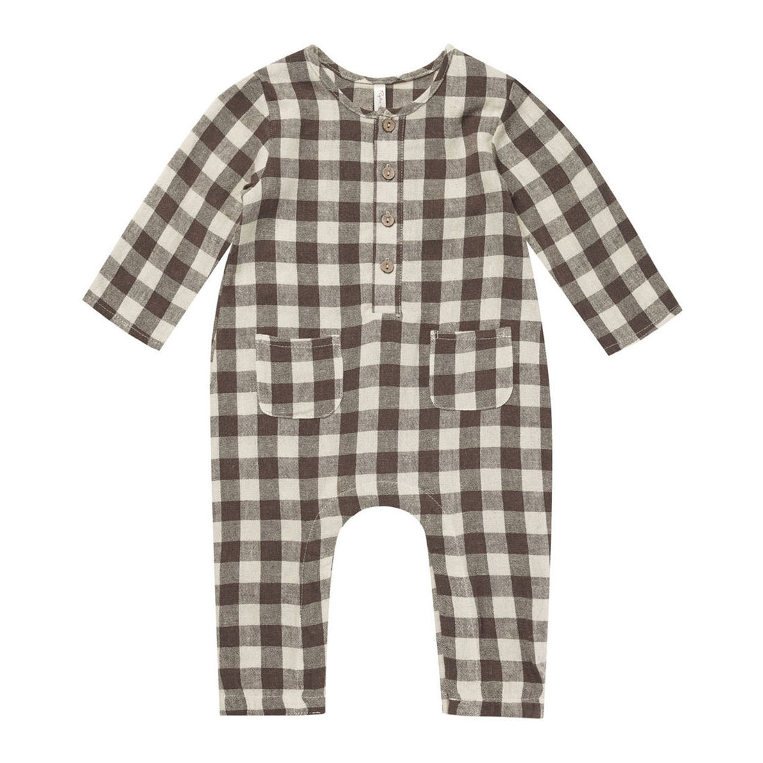 Rylee and Cru Charcoal Check Long Sleeve Woven Jumpsuit