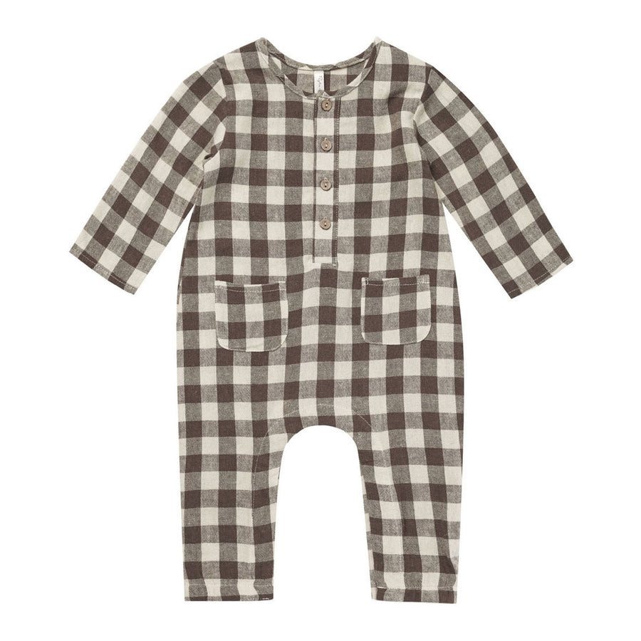 Rylee and Cru Charcoal Check Long Sleeve Woven Jumpsuit