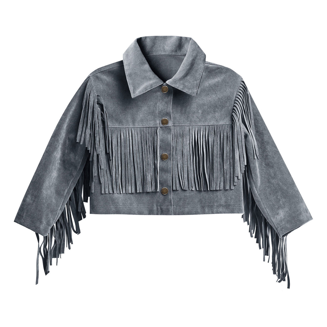 Rylee and Cru Dusty Blue Fringe Jacket