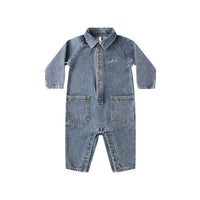 Rylee and Cru Indigo Denim Collared Baby Jumpsuit