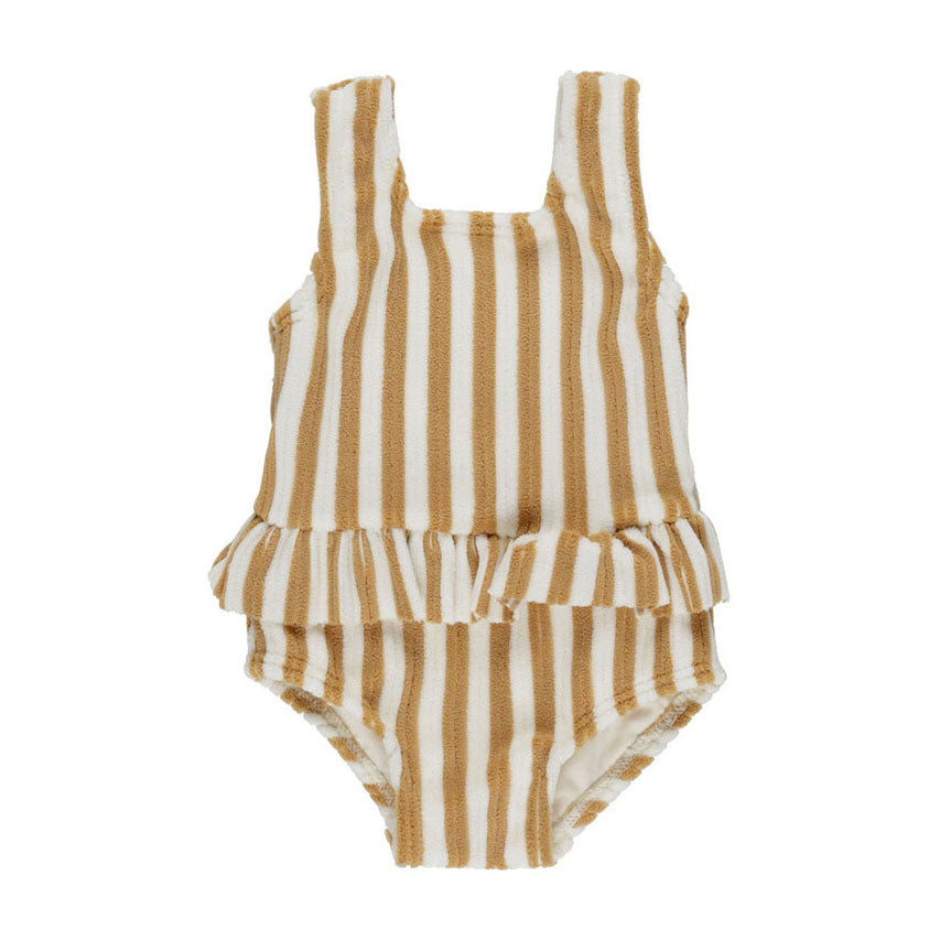 Rylee and Cru Marigold Stripe Skirted One-Piece