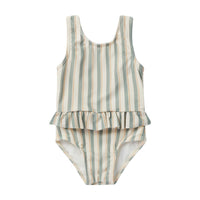 Rylee and Cru Aqua Stripe Skirted Swim One-Piece