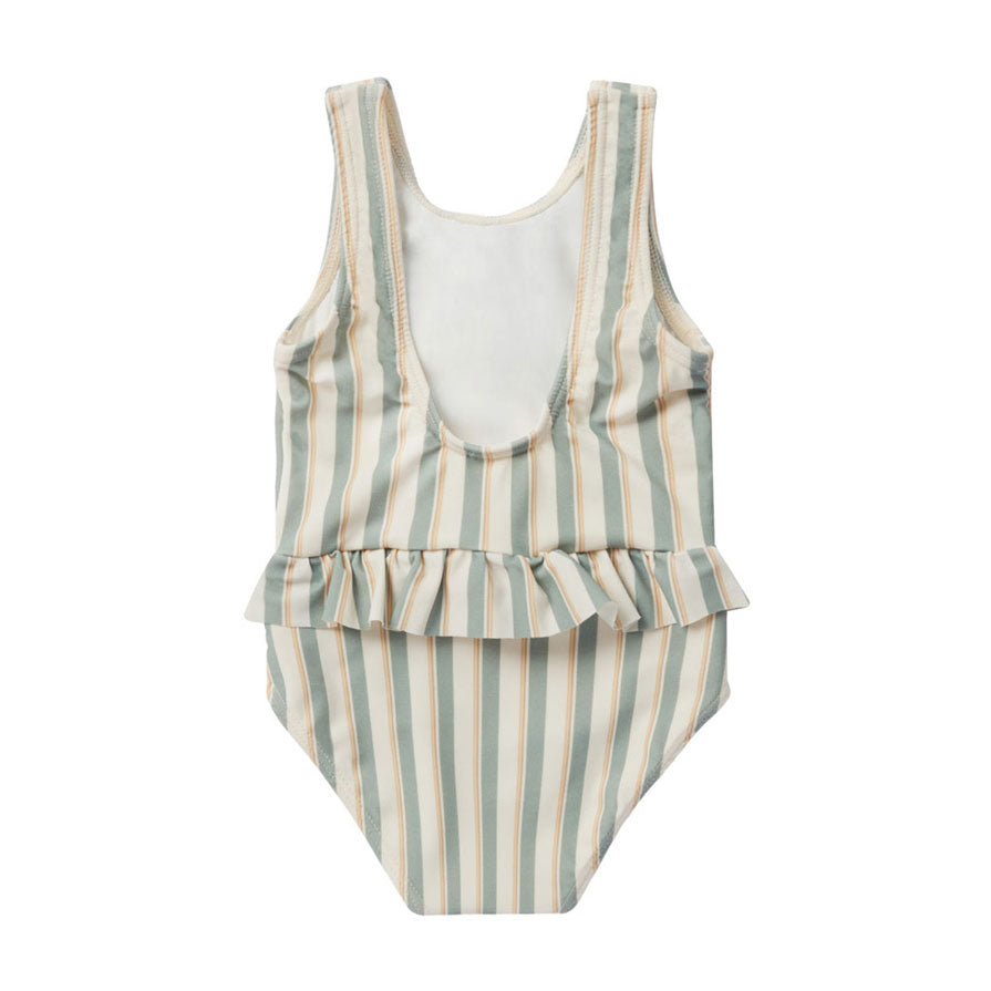 Rylee and Cru Aqua Stripe Skirted Swim One-Piece
