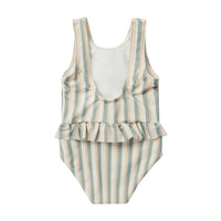 Rylee and Cru Aqua Stripe Skirted Swim One-Piece