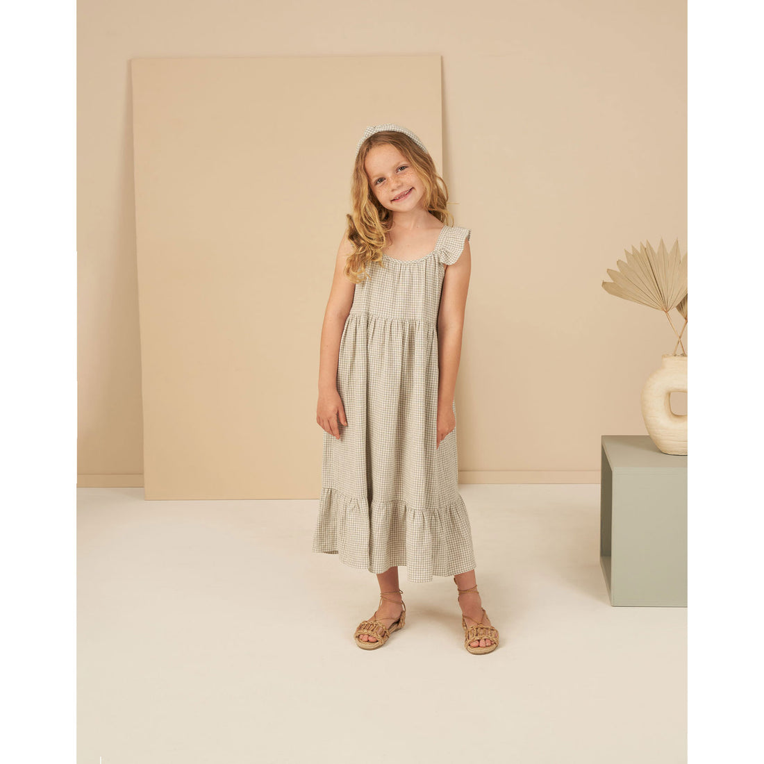 Rylee and Cru Sage-Gingham Abbie Tiered Dress - Sage Gingham