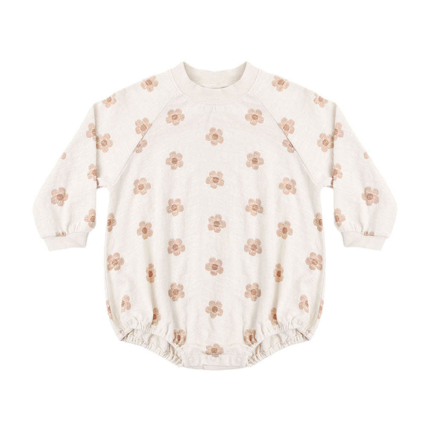 Rylee and Cru Natural Pink Daisies Crew Neck Romper