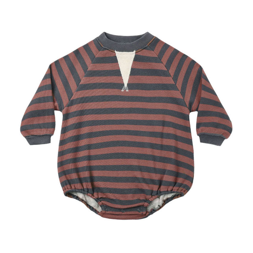 Rylee and Cru Midnight Mulberry Stripe Crew Neck Romper