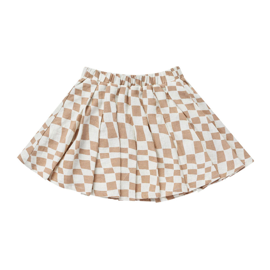 Rylee and Cru Sand Check Pleated Skirt