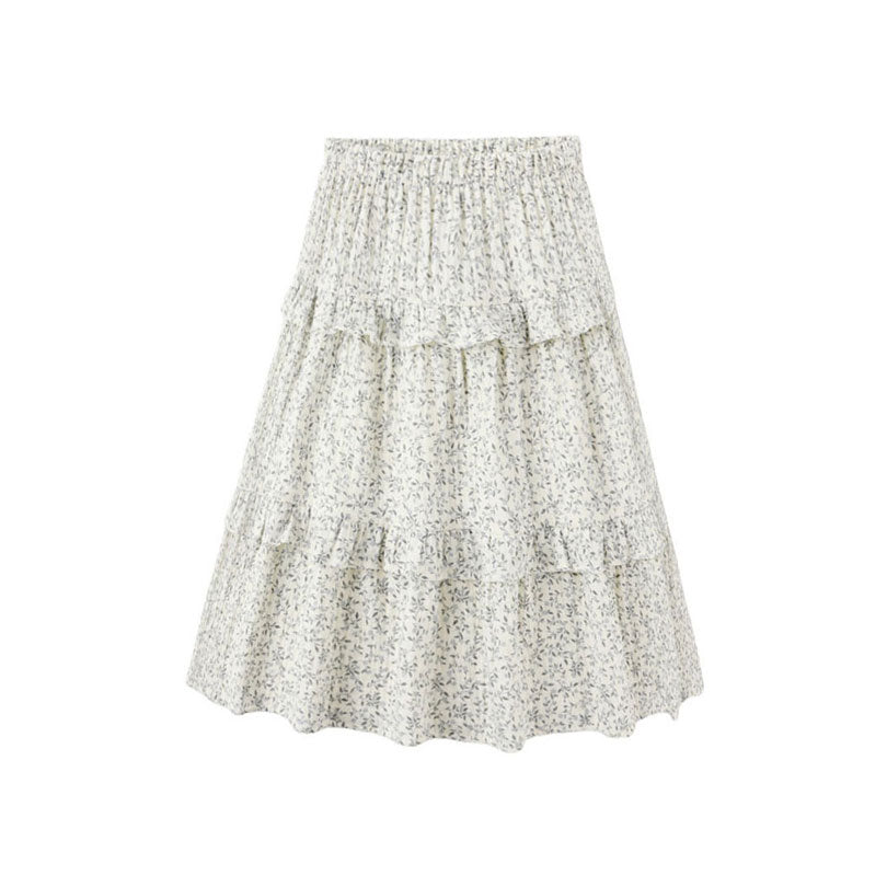 Rylee and Cru Blue Vines Ruffled Midi Skirt