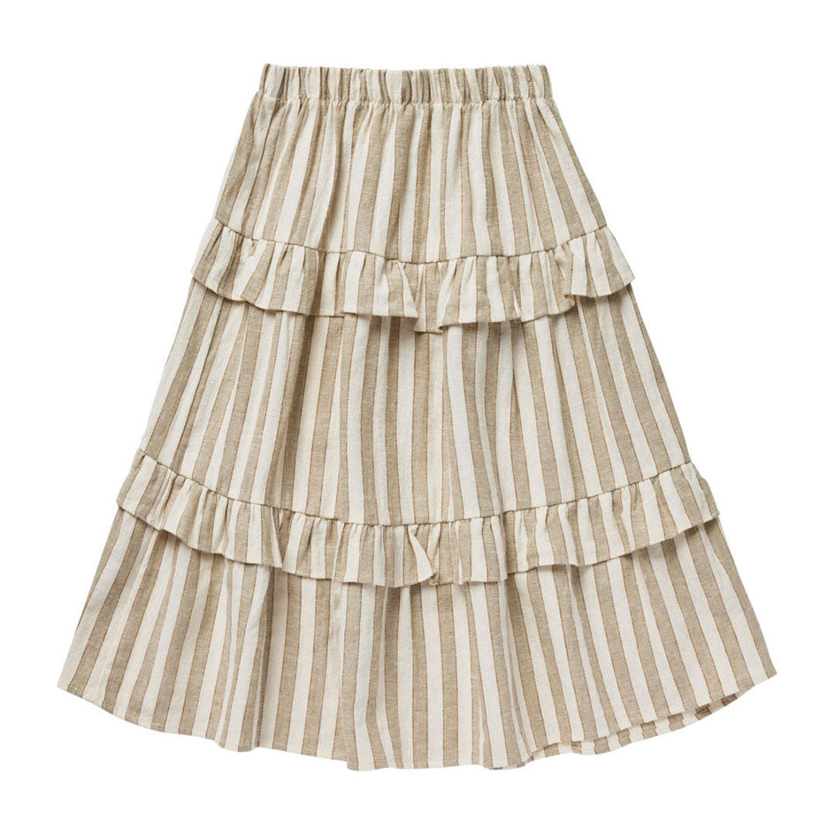 Rylee and Cru Autumn Stripe Ruffled Midi Skirt