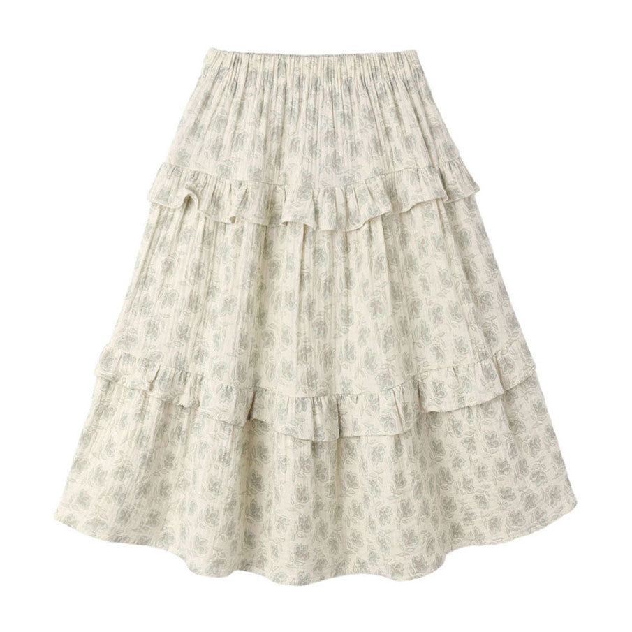 Rylee and Cru Natural Green Iris Ruffled Midi Skirt