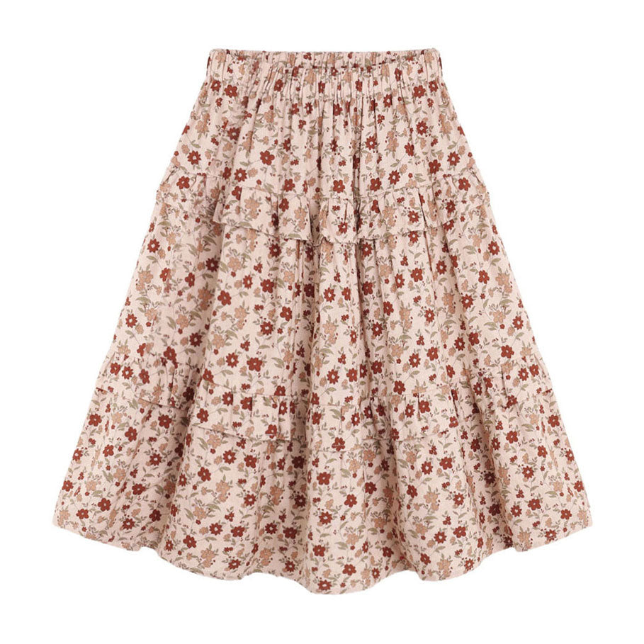 Rylee and Cru Blush Pink Floral Ruffled Midi Skirt