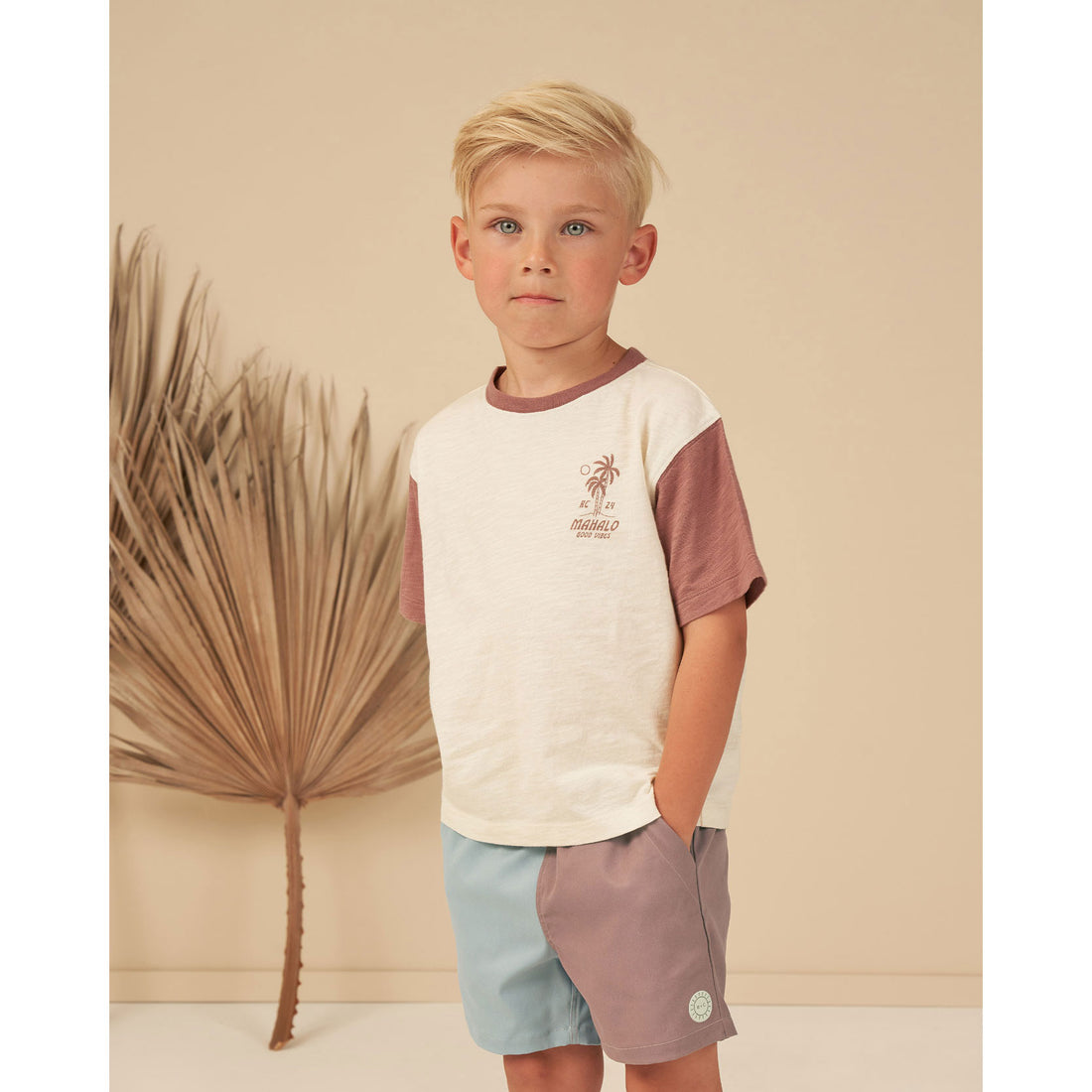 Rylee and Cru Ivory-Mulberry Contrast Short Sleeve Tee - Mahalo