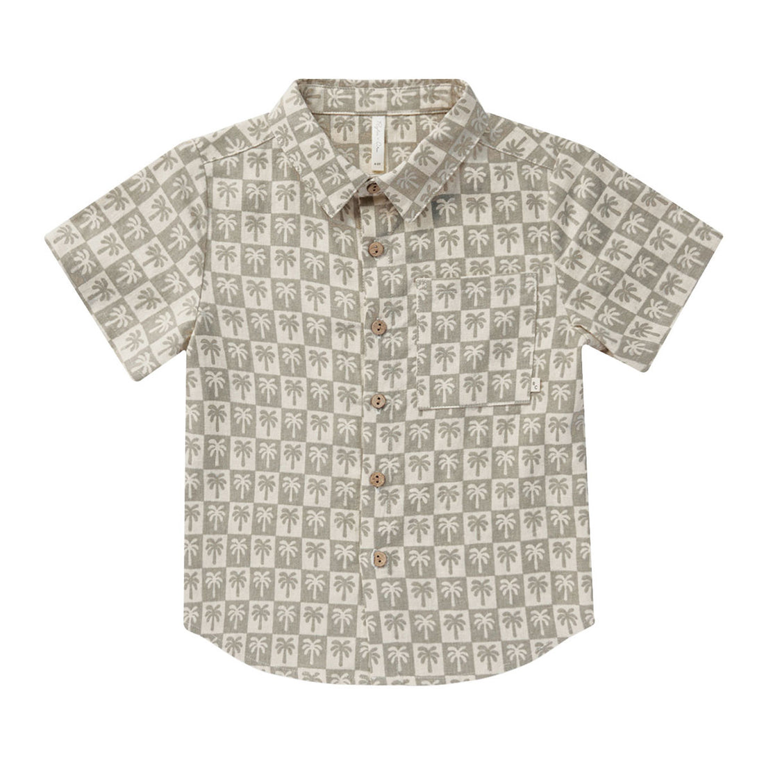 Rylee and Cru Palm-Check Collared Short Sleeve Shirt - Palm Check