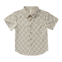 Rylee and Cru Palm-Check Collared Short Sleeve Shirt - Palm Check