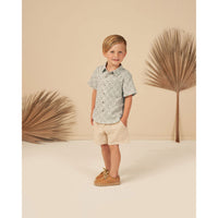 Rylee and Cru Palm-Check Collared Short Sleeve Shirt - Palm Check