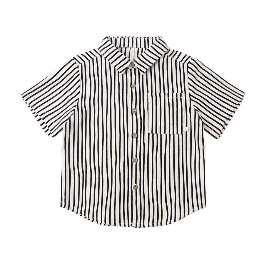 Rylee and Cru Wavy Stripe Collared Short Sleeve Shirt