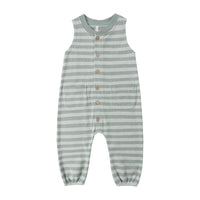 Rylee and Cru  Sea Green Stripe Summer Waffle Jumpsuit