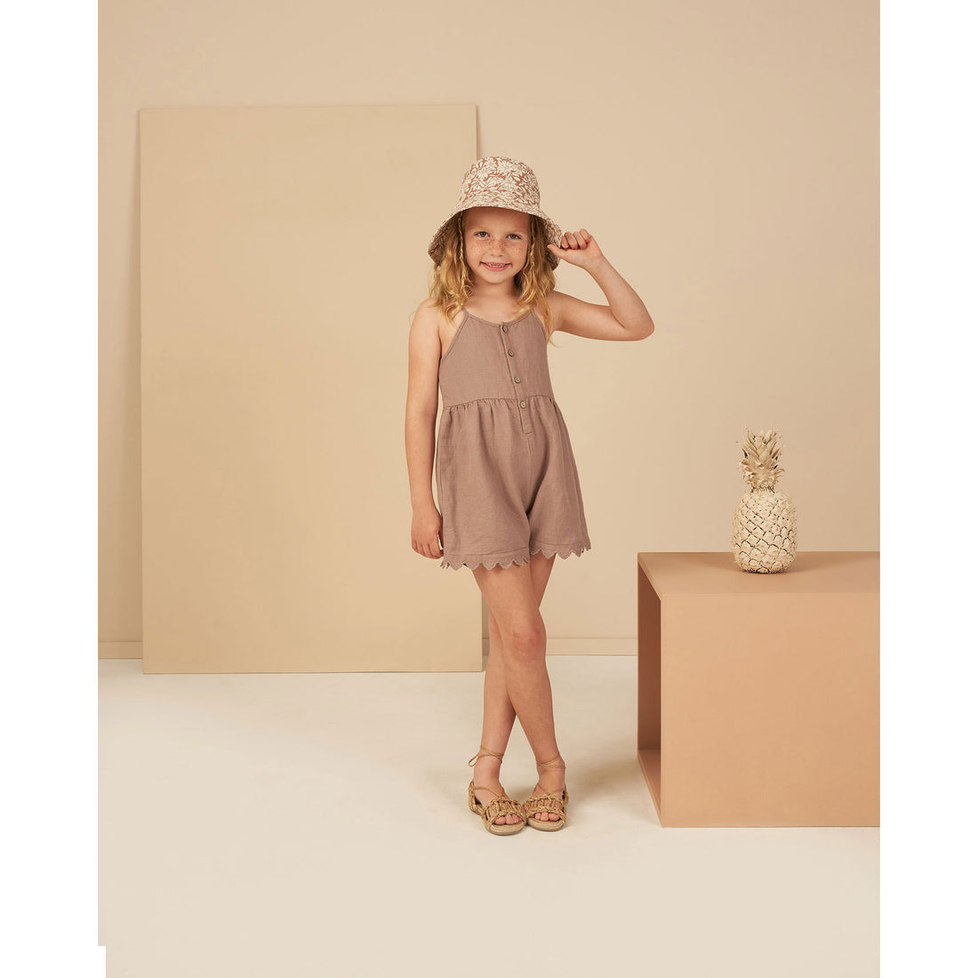 Rylee and Cru Clay Button Romper - Clay